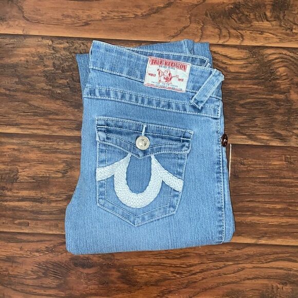 True Religion Joey Super T Blue Distressed Denim Jeans Casual Event Party - Picture 2 of 11